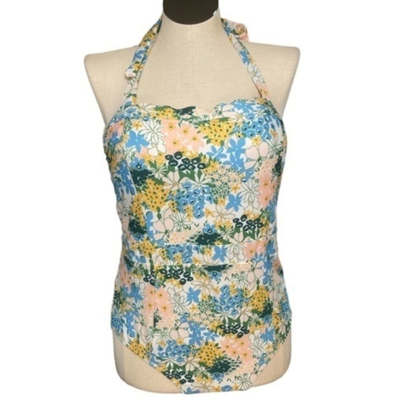 ModCloth The Ava One-Piece Swimsuit New Plus floral halter swimsuit Sz 1X - Picture 1 of 11